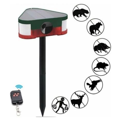 Répulsif solaire pour souris, répulsif ultrasonique pour animaux, éloigne les sangliers, les souris, alarme lumineuse avec télécommande (1/4)