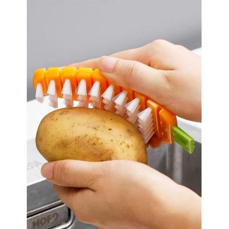 Lotto di 1 pennello per la pulizia, vegetale flessibile Spazzola multi-superficie per patata/carota, utensili da cucina, maniglia pieghevole, design salvaspazio per la casa e il (1/5)