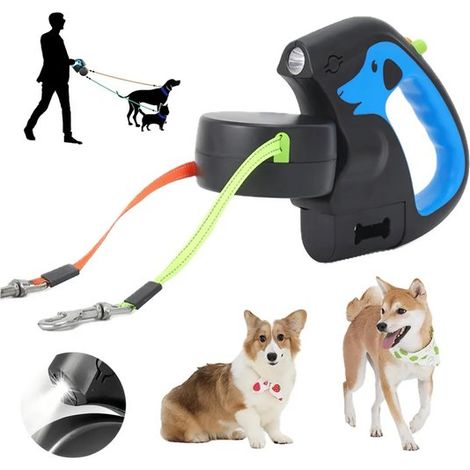 Guinzaglio per cani estensibile a doppia faccia, lungo 3 metri, adatto per due cani, guinzaglio flessibile a doppia faccia con illuminazione a LED, dimensioni: 22142,5 cm