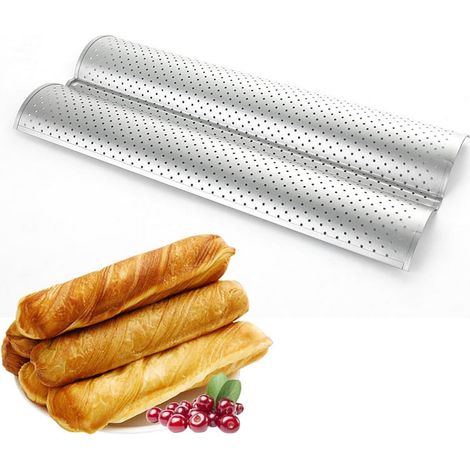 Moules à pain français pour plaques de cuisson, moule à pain italien perforé antiadhésif à 2 fentes, moule à pain français long (1/4)