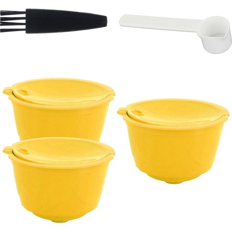 Kit Réutilisable Filtre à Café Compatible Machine DOLCE GUSTO - 3 Capsules, 1 Cuillère, 1 Brosse (Jaune)