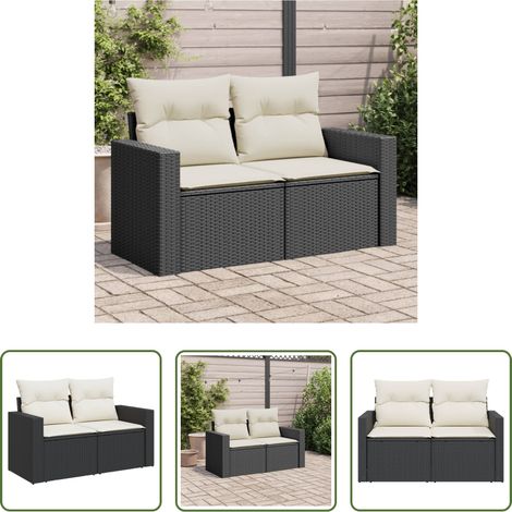 2-Sitzer - Gartensofa mit Kissen 2-Sitzer Schwarz Poly Rattan (1/5)