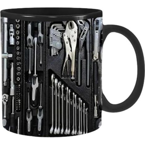 1 tasse café mécanicien, 350 ml, céramique noire avec poignée ergonomique, tasse à outils humoristique pour hommes et amateurs de café (1/5)