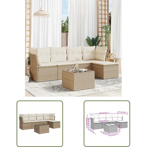 The Living Store 6-tlg. Garten-Sofagarnitur mit Kissen Beige Poly Rattan - Gartensorte - Gartenmöbelset - PE-Rattan Möbel - Outdoor Sofa - Lounge Set (1/3)