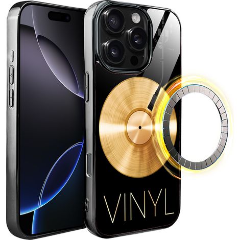 Coque en verre ibizu Elite pour iPhone 16 Pro avec MagSafe, dos en verre, Golden Midnight, Vinyl Lux, noir (1/5)