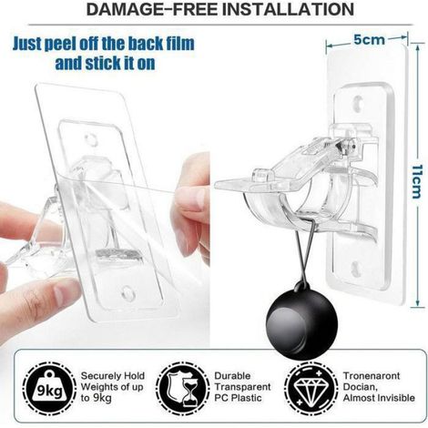 Lot de 4 supports de tringle à rideaux auto-adhésifs sans perçage pour tringle à rideau sans clous pour salle de bain et Étiquette (1/4)