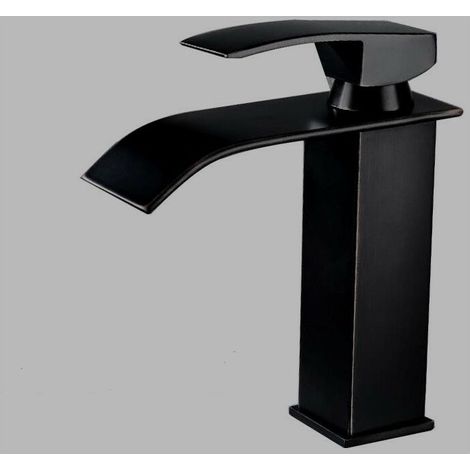 Brass Black Waterfall Spout Bathroom Faucet, Single Handle Bathroom Sink Faucet, Matte Black (1/5)