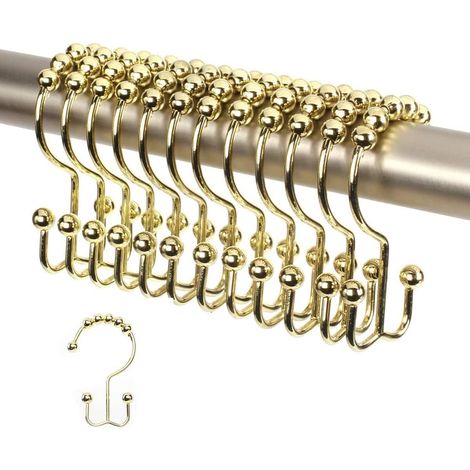 Anillas para cortina de ducha, ganchos anchos de acero inoxidable para cortina de ducha, juego de 12, color dorado. (1/5)
