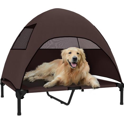 Beyamis Hundebett für den Außenbereich mit Dach, erhöhtes Hundebett für große Hunde, 91 x 76 x 90 cm, Kaffeebraun
