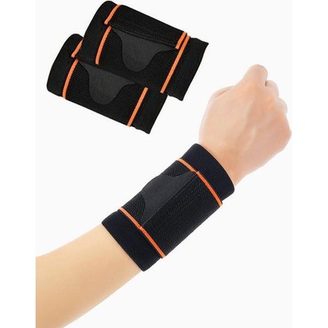 Bandas y cintas de soporte para manos y articulaciones, soporte de muñeca con banda elástica para levantamiento de pesas y alivio del dolor articular (paquete de 2, naranja).