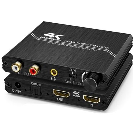 BUNTHAUS Extracteur Audio HDMI 2.0 – Répartiteur Audio HDMI 4K vers Spdif Optique 3,5 mm AUX Stéréo RCA L/R Convertisseur Audio avec Contrôle Volume Prise en Charge 4K@60Hz HDCP 2.2 HDR 3D YUV 4:4:4 (1/5)