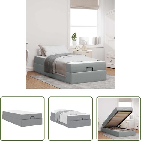 vidaXL Lit avec tiroirs - Cadre de lit avec matelas avec matelas 2 pcs Gris clair tissu (1/5)