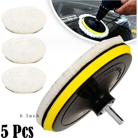 5 Pièces 150mm Tampon de Polissage en Laine, Disque Polissage Éponge de Polissage Pads Kit Polissage Voiture pour avec M14 Foret pour Perceuse pour Polissage de Voiture Meulage Cirage (1/5)