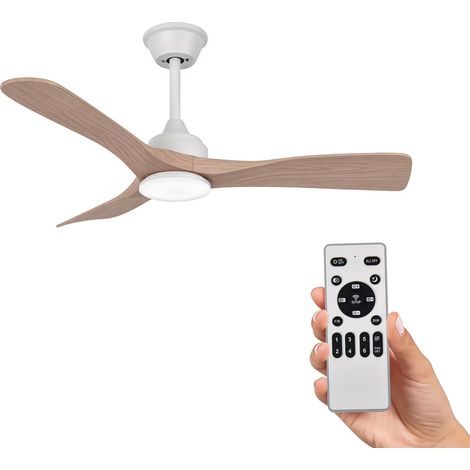 Grand Ventilateur de Plafond avec Lumière et Télécommande 106cm (42"), Moteur DC Silencieux, 3 Pales ABS Effet Bois Clair, LED Réglable, Style Nordique pour Salon (1/5)