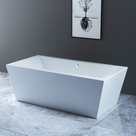 NRG Square Freestanding Bathtub Straight Acrylic Bathroom Bath Built in Waste 1700 x 800mm (1/5)