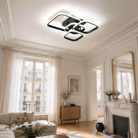 Plafonnier LED, lampe de plafond, plafonnier 4 carrés 3 couleurs mémoire, 3033 lm 35 W, salon chambre cuisine, noir sable (1/5)