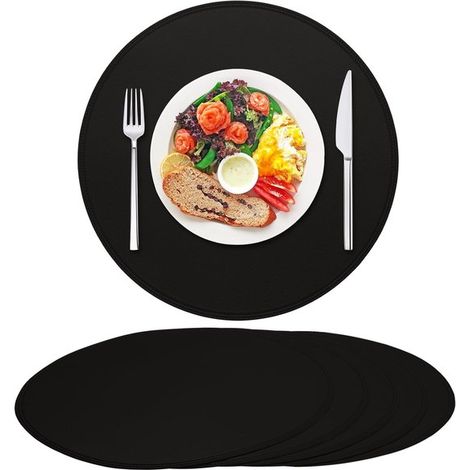 Juego de 6 mesas redondas de cuero grueso para comedor，resistentes al aceite y a los arañazos，aptas para cocinas y comedores (negro)
