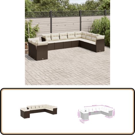 10-tlg. Garten-Sofagarnitur mit Kissen Braun Poly Rattan - Gartensorte - Gartenmöbelset - Lounge Möbel - Outdoor Sofa - Rattan Gartenmöbel