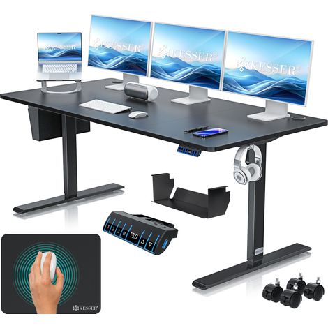KESSER® Escritorio eléctrico regulable en altura - 180x80 cm, negro (1/5)