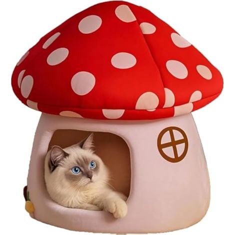 Lit doux et chaud en forme de vache avec coussin amovible - Pour chats et petits chiens d'intérieur - Lit avec oreiller (rouge) (1/5)