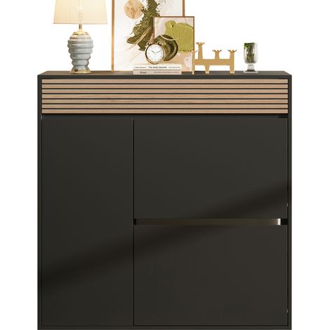 CHICFURN Zapatero 100x35x105 cm MDF negro y natural, 2 abatibles ahorra espacio (1/5)