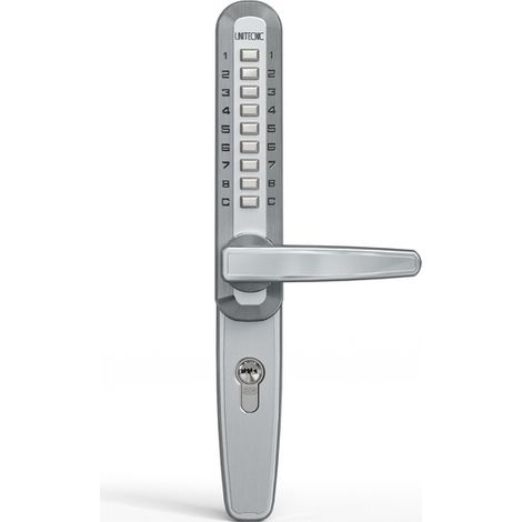 Serrure à code débrayable réversible – Aluminium brossé – Entraxe 70/92 mm – Pour portes 34 à 50 mm – 6000 codes disponibles – Unitecnic (1/5)