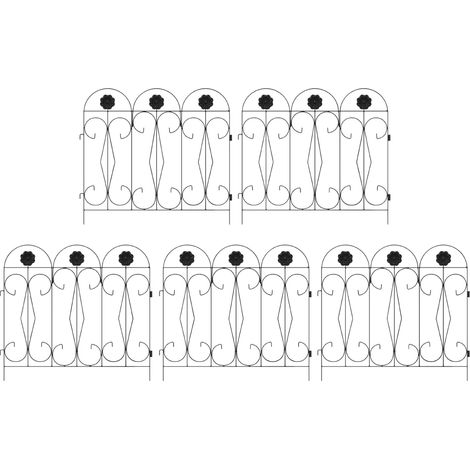 vidaXL  Garden Fence  5 pcs Black Steel