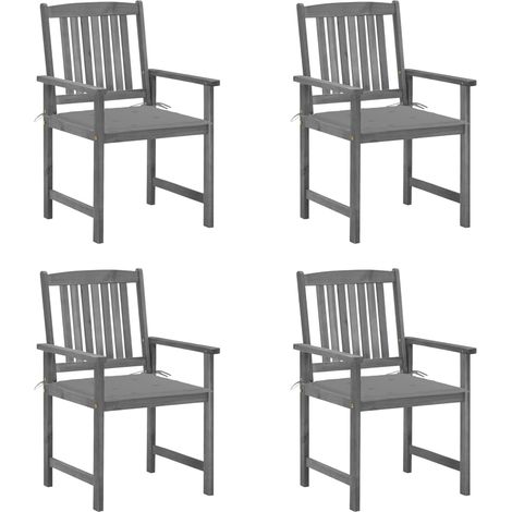 4 pcs Chaises de jardin avec coussins, Fauteuils Extérieur, Sièges confortable Gris Bois d'acacia massif BGT79291