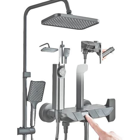 Robinet de douche, monté au mur, contrôle à une seule poignée, gris sans écran LCD (1/2)