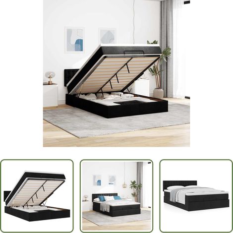 vidaXL Taschenfederkern - Ottoman-Bett mit Matratze Schwarz 140x200 cm Stoff (1/5)