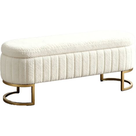 Banquette de lit en velours 130 cm avec coffre de rangement et pieds en métal doré pour chambre entrée et salon (1/5)