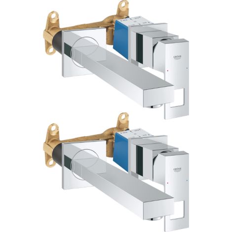 Grohe – Lot de 2 mitigeurs lavabo mural – Finition métal – Corps à encastrer 2 trous – Technologie EcoJoy pour économie d'eau – Longueur bec 23.1 cm (1/4)