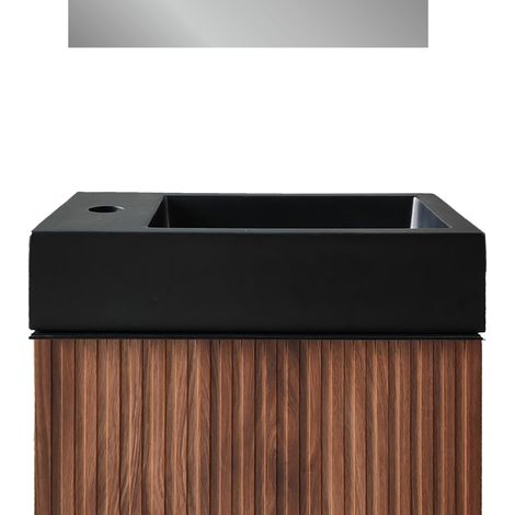 BELVIT Waschbecken Set 40 cm Mattschwarz mit Waschtischunterschrank Nussbaum rechts platzsparend modern (1/5)