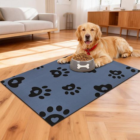Absorbent Dog Food Mat 40 x 60 cm (16 x 24 Inches) - Non-slip Cushion with Paw Prints, Waterproof Floor Protection (1/5)