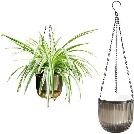 Lot de 2 Pots de Fleurs Suspendus Vintage,16.5cm Jardinieres Balcon - Pot Auto Arrosant Transparent avec Crochets pour Intérieur Extérieur, Table, Mur,Terrasse et Jardi Gris