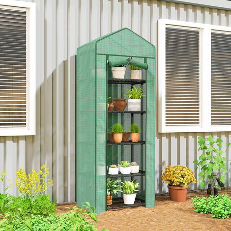 Tente pour plantes à 5 niveaux avec porte à zip, en acier et PE, 69x49x193 cm, vert (1/5)