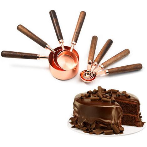 Noyer cuivre tasse à mesurer cuillère à mesurer manche en bois or rose balances de cuisson cuillère à mesurer 8 pièces cuillère à mesurer (1/3)