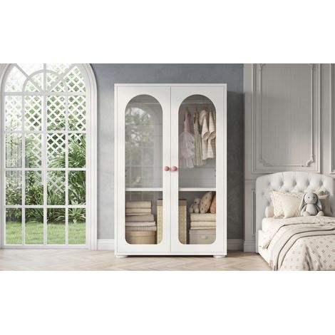 Armoire enfant 80x50x120 cm en MDF blanc, portes acryliques, gain de place – MEUBLIV (1/5)