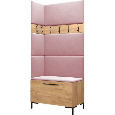 Meuble d'entrée Nomal IV, Craft chêne, 196x84x46cm, Tissu, Stratifié, Murale, À poser