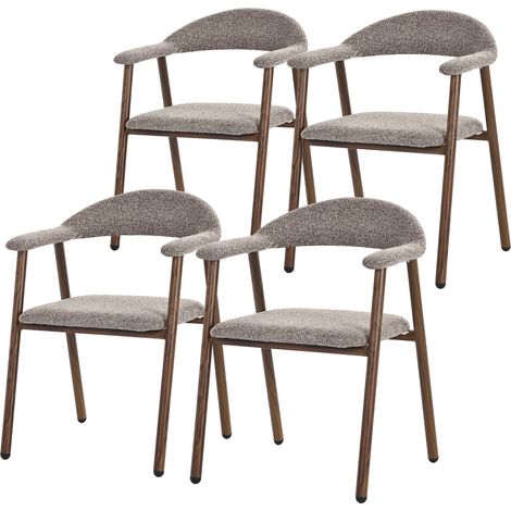 ML-Design Esszimmerstühle 4er Set mit Armlehne, Küchenstühle Braun, Wohnzimmerstühle mit Rückenlehne, Polsterstühle mit Webstruktur & Stahlgestell-Holzoptik, Ergonomische Sessel für Wohnzimmer & Küche