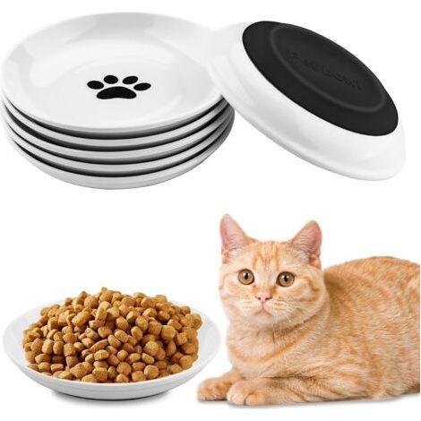 Gamelle Chat Ceramique, 6 Pièces Gamelles en Céramique pour Chat avec Base en Caoutchouc Antidérapante, Bol Plates pour Chatons et Chiots (1/5)