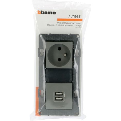 Bticino - Prise de courant 16A + prise 2 USB 2,4A précâblées Altège - Finition Nuage (1/5)