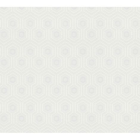 Papier peint géométrique blanc 25 x 1,06 m Tapisserie moderne aspect 3D Papier peint intissé à hexagones idéal pour bureau (1/4)