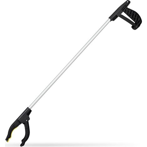 2 Alcanzadores Universales, Pinza Recoge Basura, Gancho para Ancianos, Aluminio-Polipropileno, 76 cm, Negro-Plateado