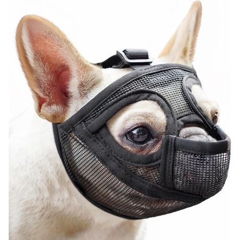 Bozal para perros de hocico corto,Con diadema de malla transpirable y ajustable,Evita mordiscos al comer,Bozal de malla suave para perros (1/5)