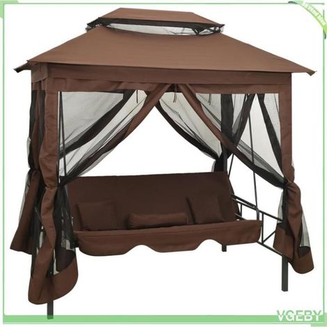 Belvédère convertible en balancelle - FAFEICY - 43240 - Café - Acier revêtu poudre - Convertible lit 2 personnes (1/5)