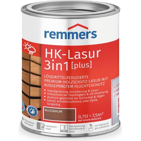 Remmers HK-Lasur 3in1 [plus] nussbaum, matt, 0,75 Liter, Holzlasur, Premium Holzlasur außen, 3fach Holzschutz mit Imprägnierung + Grundierung + Lasur (1/5)
