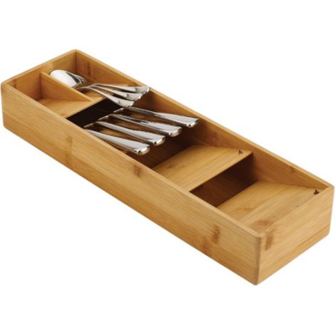 XIINZHE Plateau Rangement Couverts en Bambou Naturel 5 Compartiments Compact pour Organisation Cuisine (1/4)