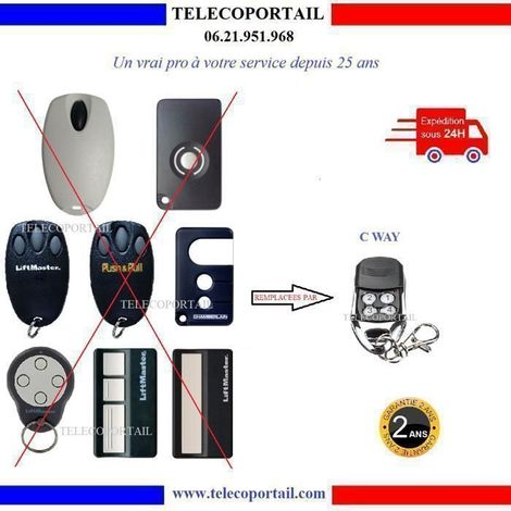 Télécommande TELECOPORTAIL compatible WAYNE DALTON LIFTMASTER PUSH PULL pour porte de garage (1/2)