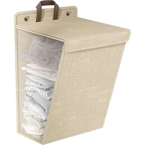 Panier à linge - Panier à linge pliable - Coton et lin - Avec couvercle - Étroit - Sac amovible - Articles de voyage - Panier pliable pour linge sale - Panier pliant - Suspendu - Pour buanderie, chamb (1/5)
